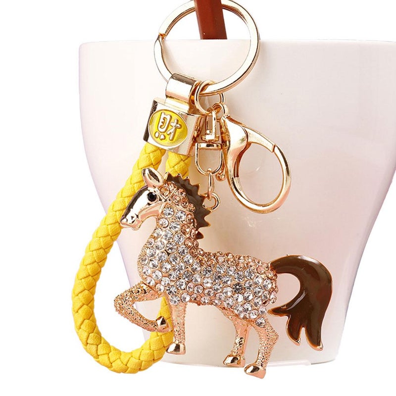 Lucky Charm Rhinestone-Studded Zodiac Horse Car Keychain, Cute Bag Pendant, Cartoon Animal Keychain Wholesale
